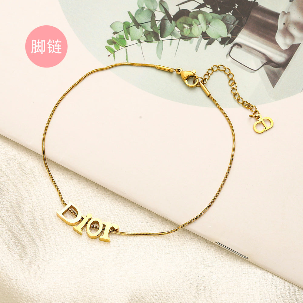 304 Stainless Steel Letter Pendant Snake Chain Anklet