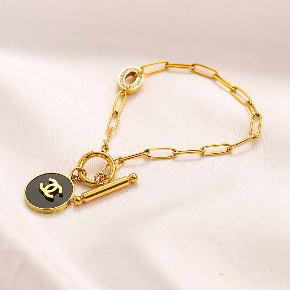 304 Stainless Steel Round Pendant Paperclip Bracelet & Necklace - Individual or Set