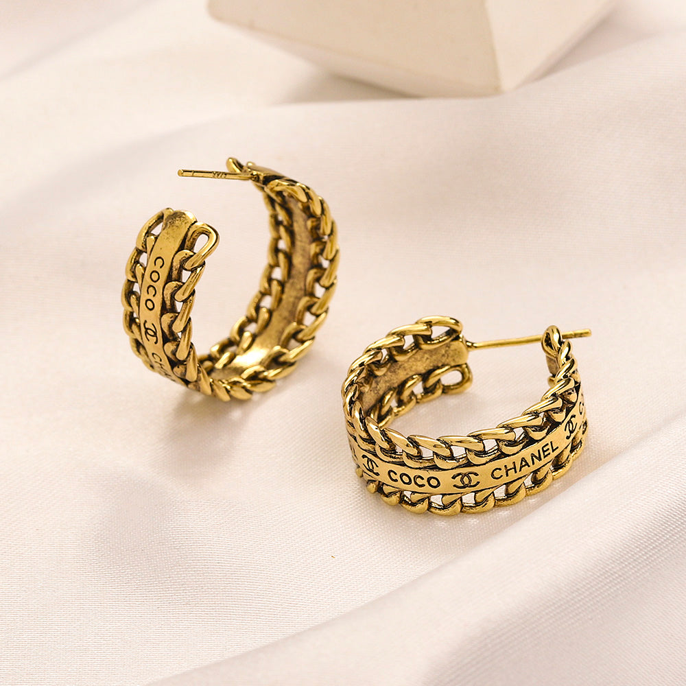 Copper Letter-Pattern Hoop Earrings & Ring Collection