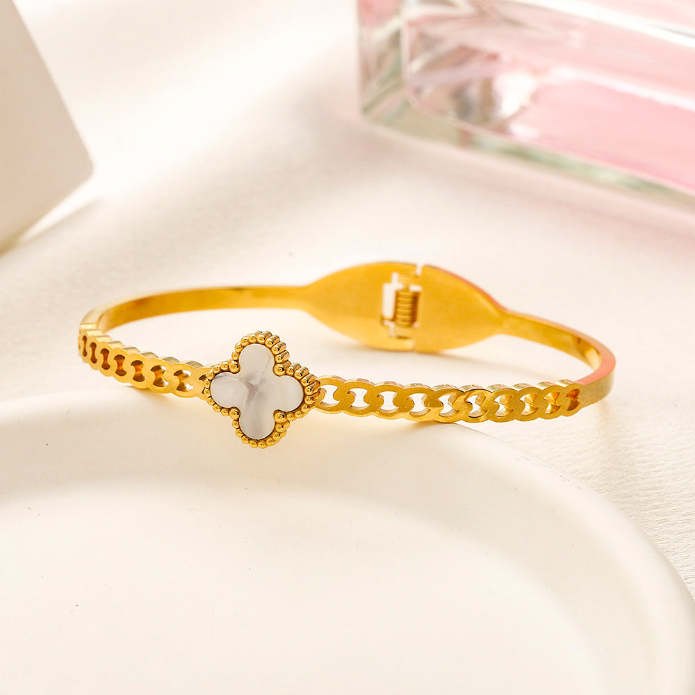 304 Stainless Steel Colorful Quatrefoil Open Cuff Bracelet