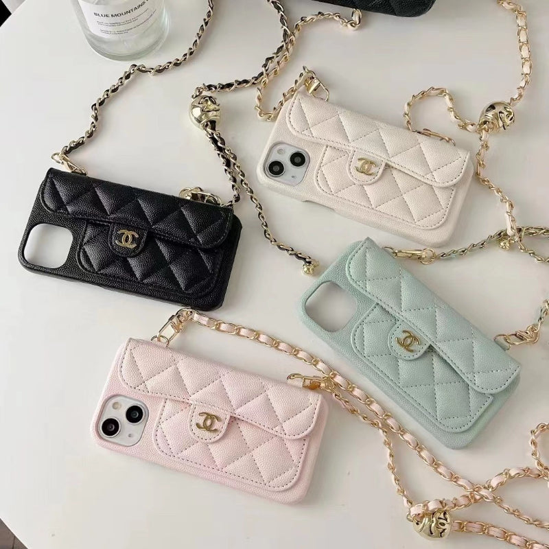 Quilted Phone Case with Beaded Chain Strap