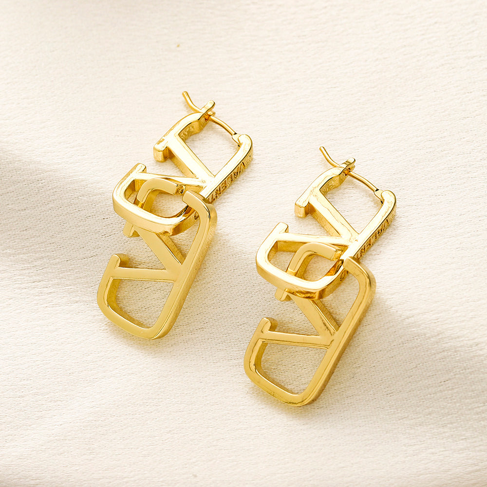 304 Stainless Steel V-Motif Charm Huggie Earrings