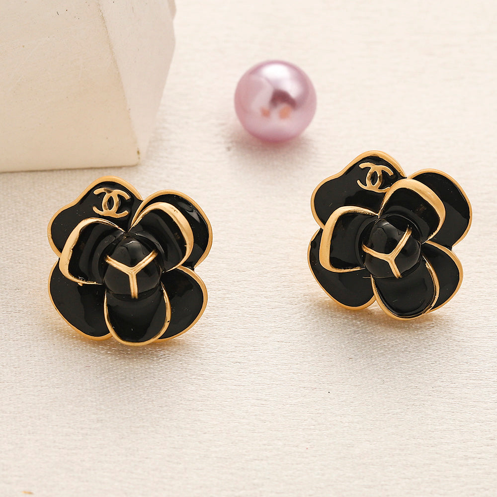 Alloy Colorful Camellia Flower Stud Earrings