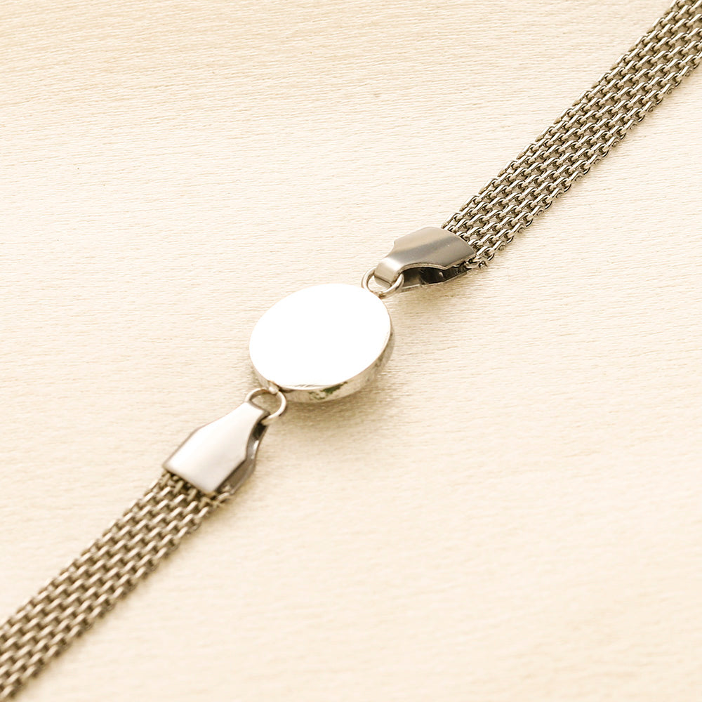 Pulsera de cadena de malla con medallón redondo de acero inoxidable 304