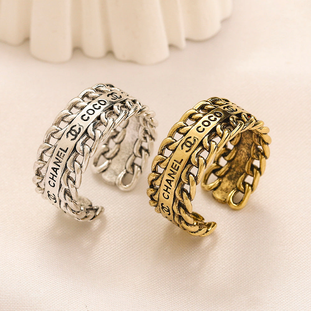 Copper Letter-Pattern Hoop Earrings & Ring Collection