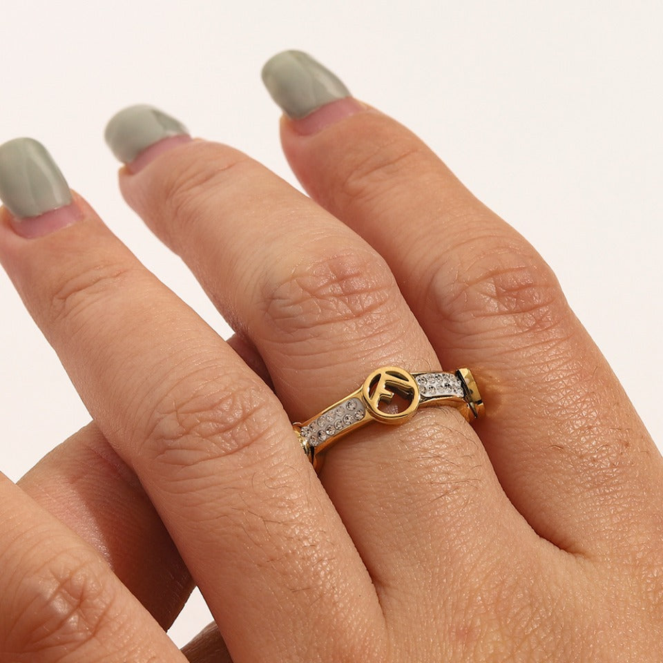 Triple Round Motif Band Ring with Stone Accents