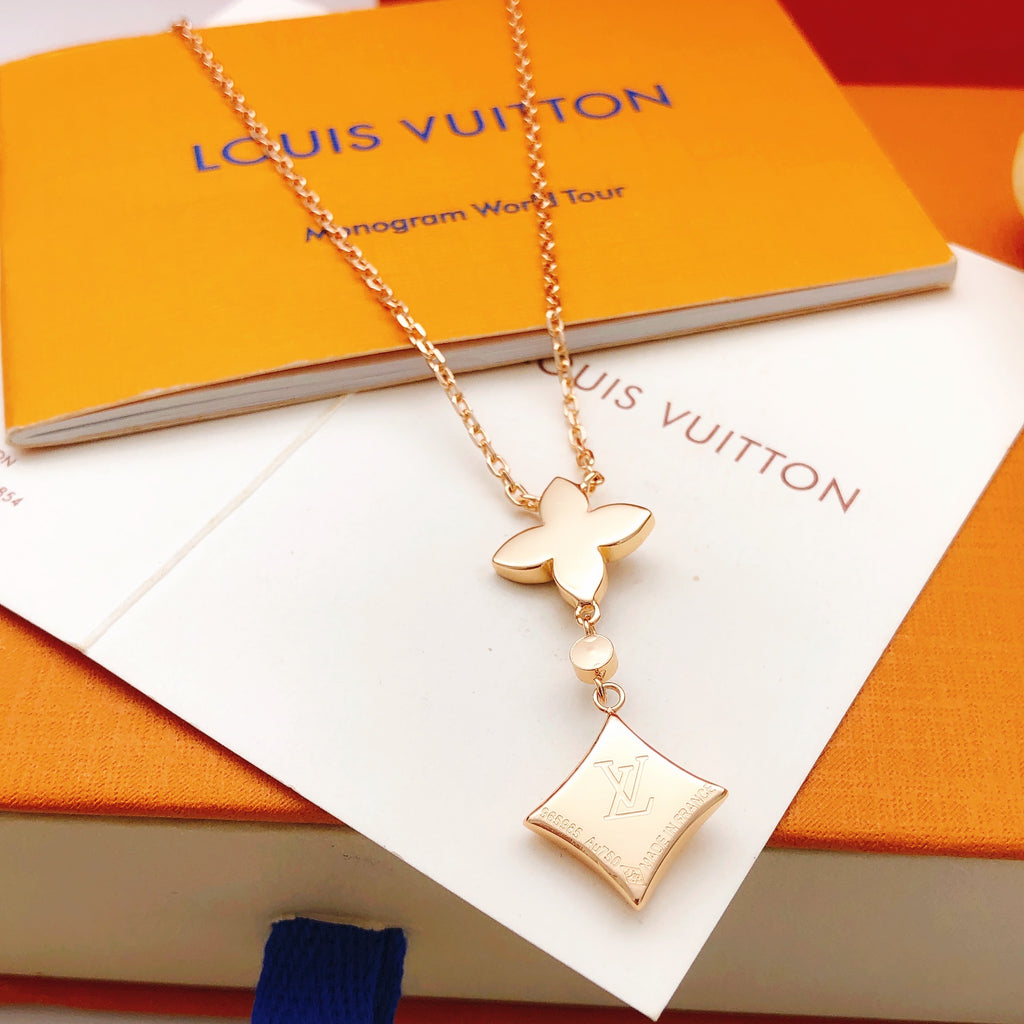Flower & Open-Square Drop Necklace