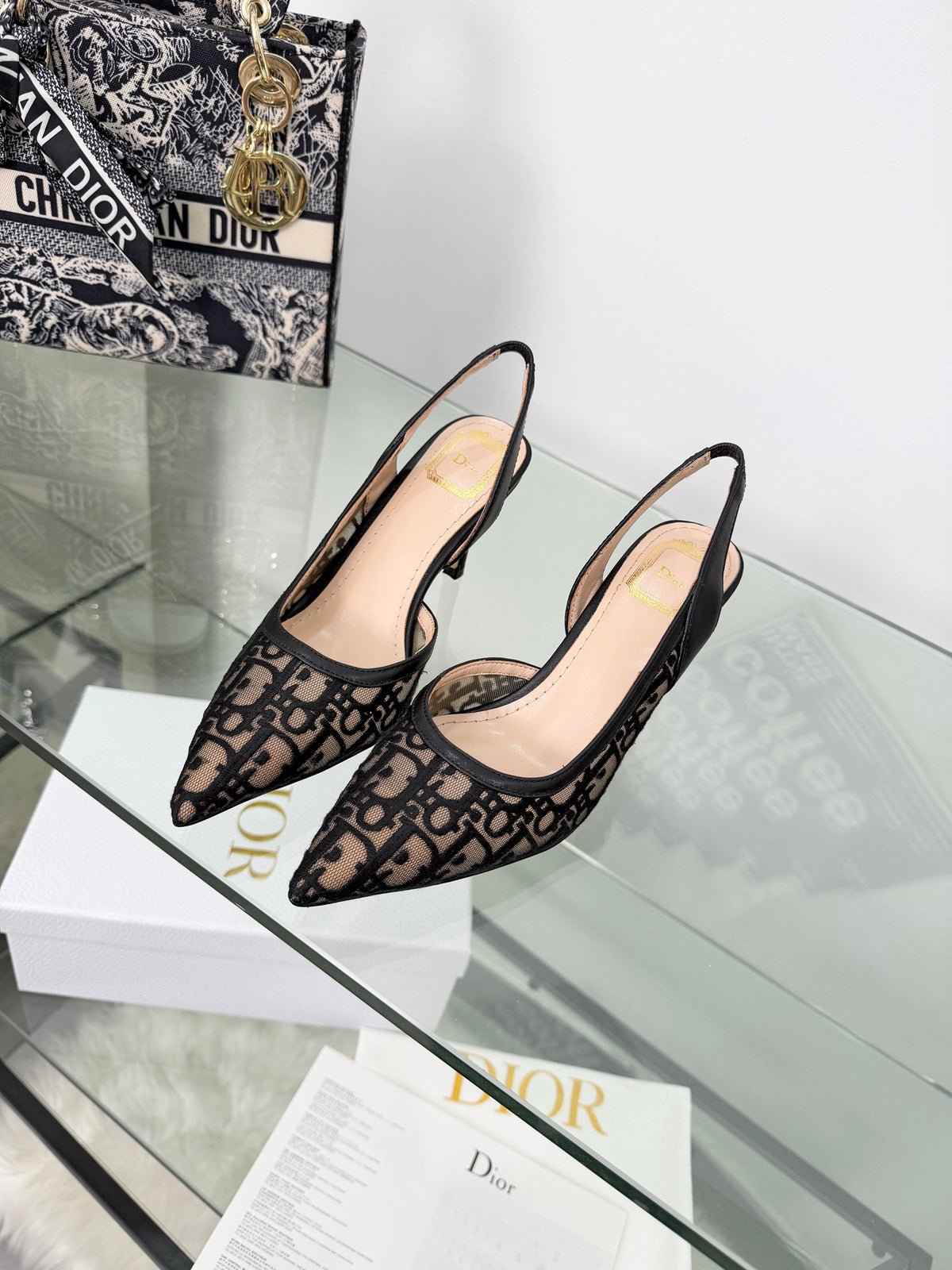 Monogram Pointed-Toe Slingback Pumps