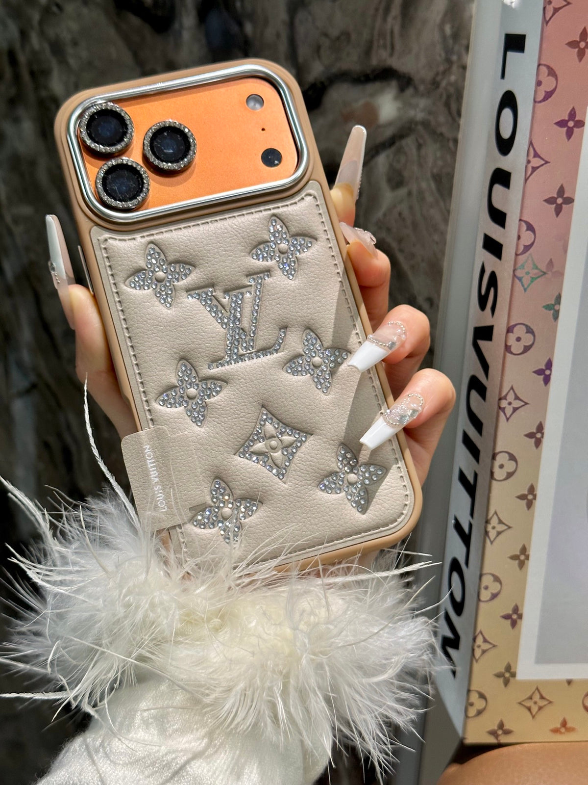 Padded Monogram Phone Case with Sparkling Accents