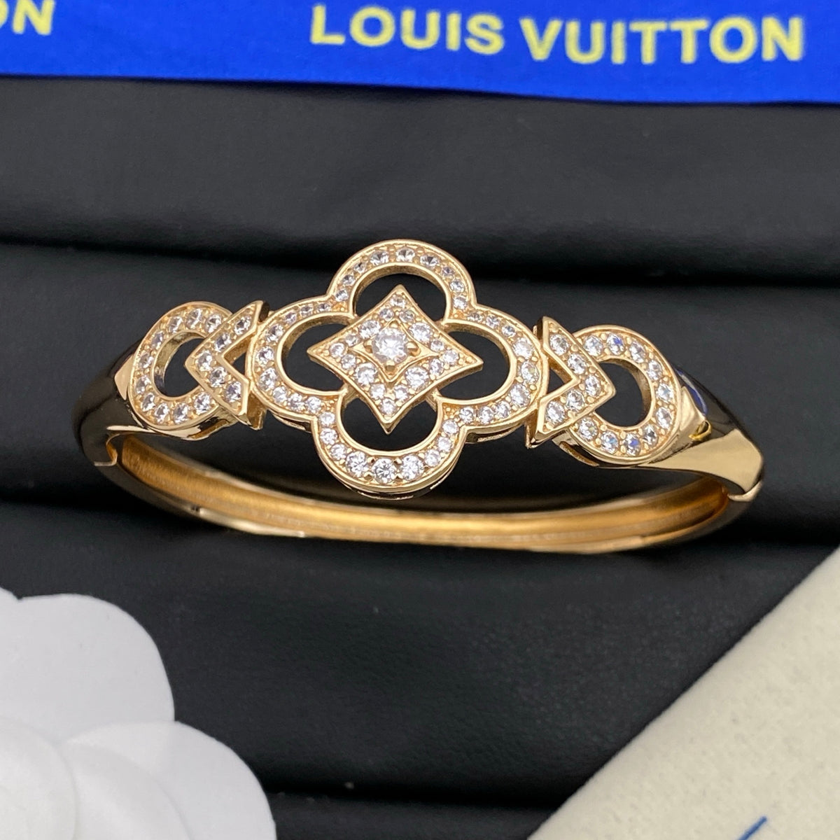 Pave Quatrefoil Cuff Bracelet