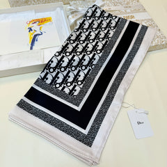Repeating Monogram Stripe-Edge Square Scarf - 90 x 90 cm