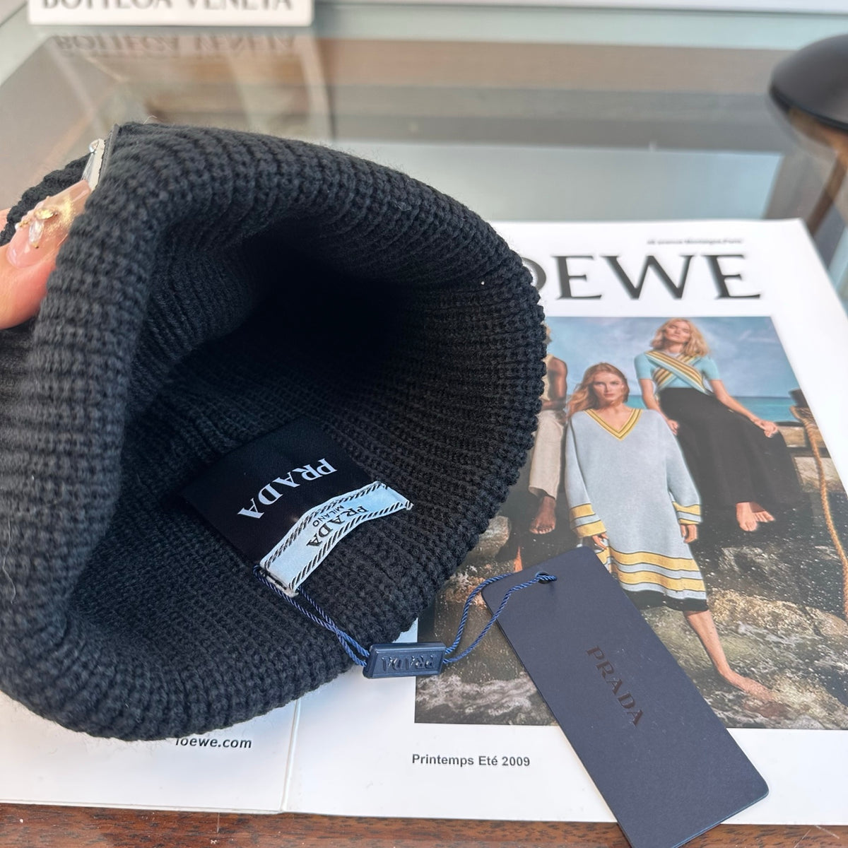 Ribbed Knit Beanie with Triangle Emblem