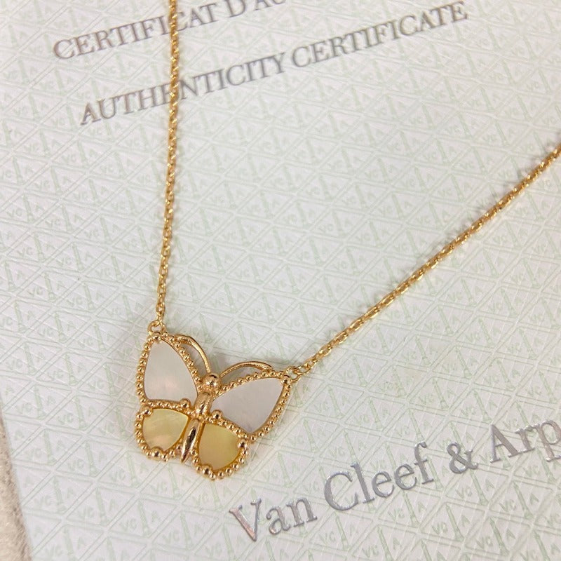 White-Inlay Butterfly Pendant Necklace