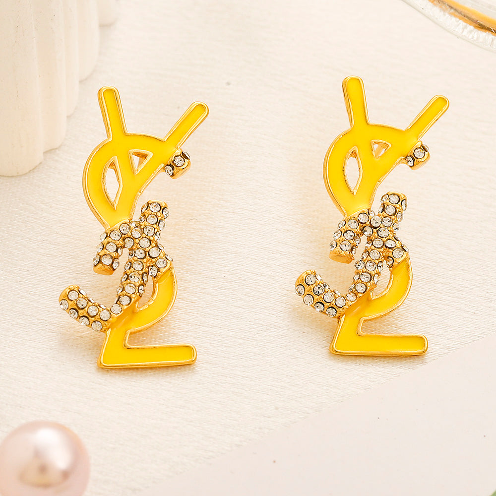 304 Stainless Steel Colorful Letter Stud Earrings