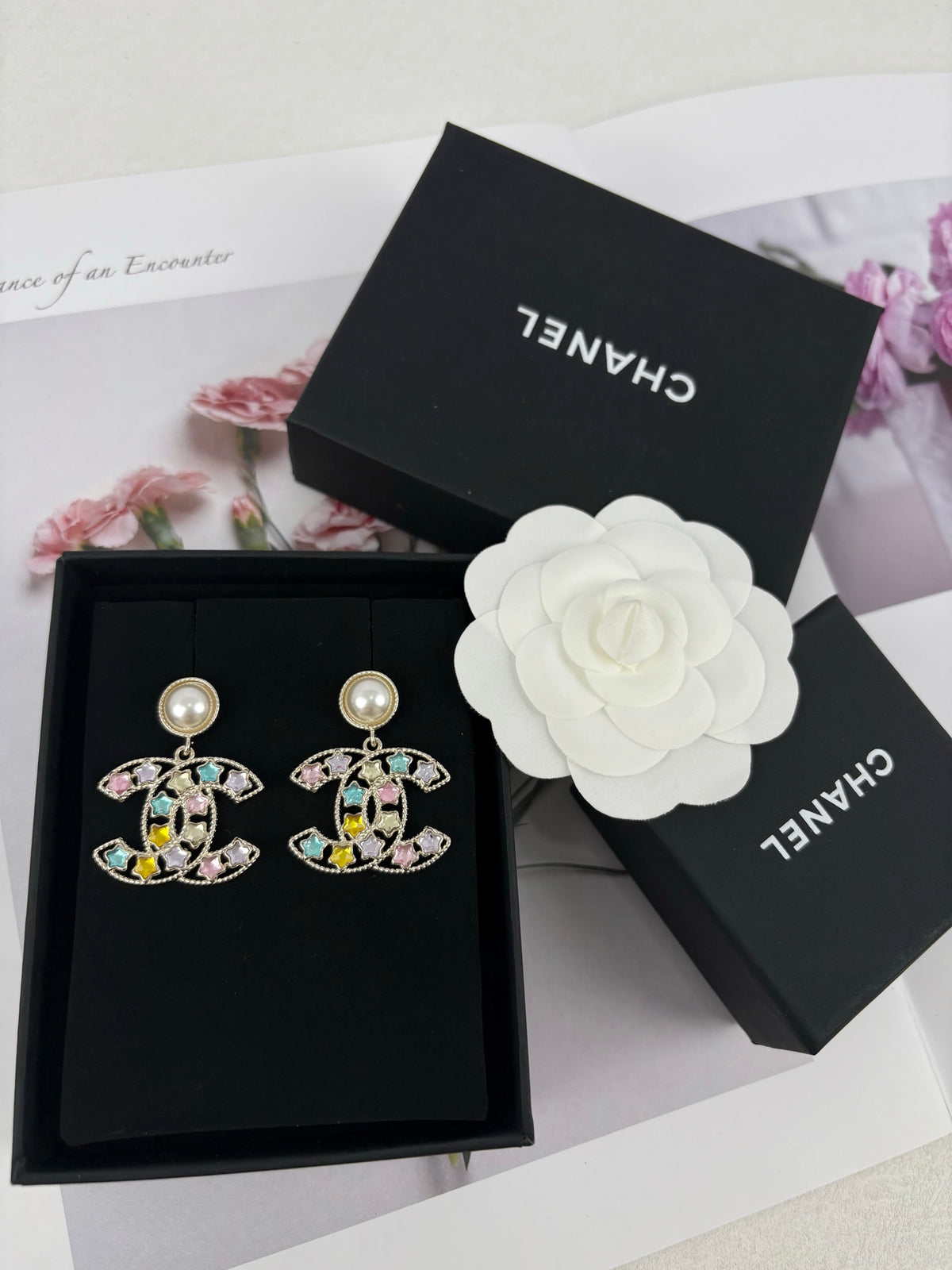 Pearl-Effect & Multicolor Stone Drop Earrings