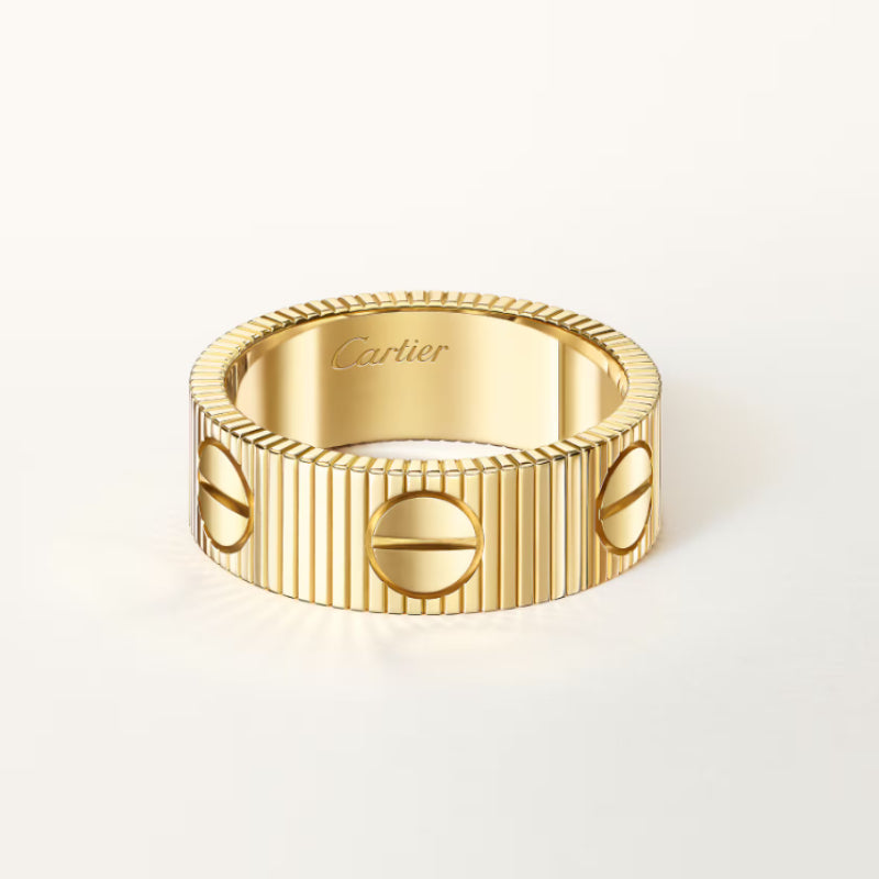 Wide Ribbed Band Ring with Circular Screw Details