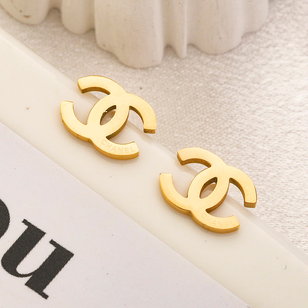 304 Stainless Steel Polished Interlocking-C Stud Earrings