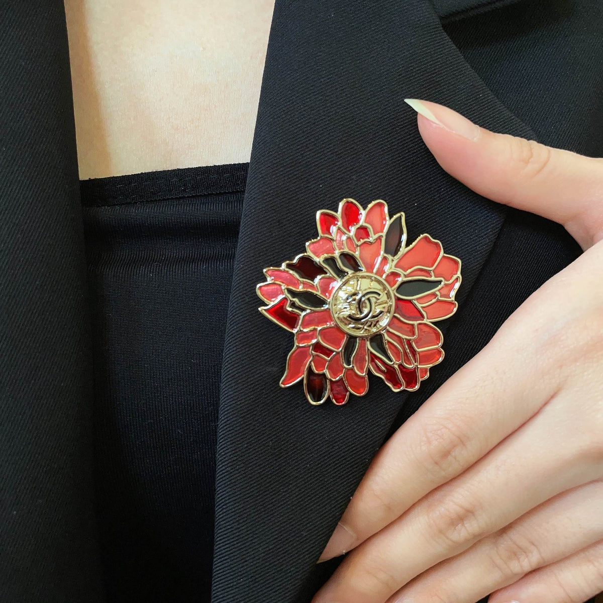 Red Petal Flower Emblem Brooch