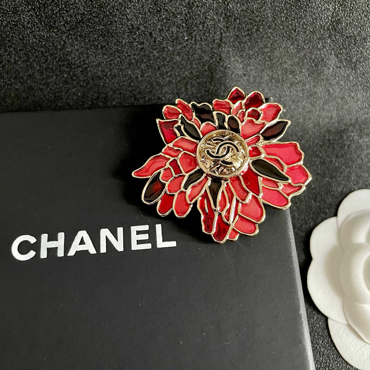 Red Petal Flower Emblem Brooch