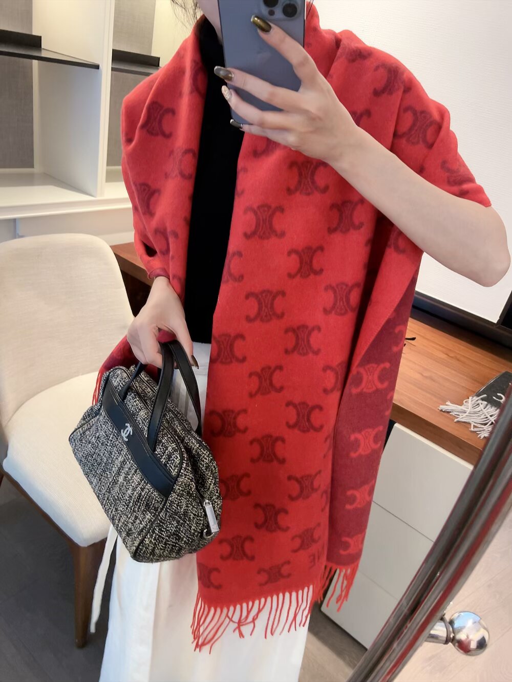 Repeating Motif Scarf with Fringed Ends