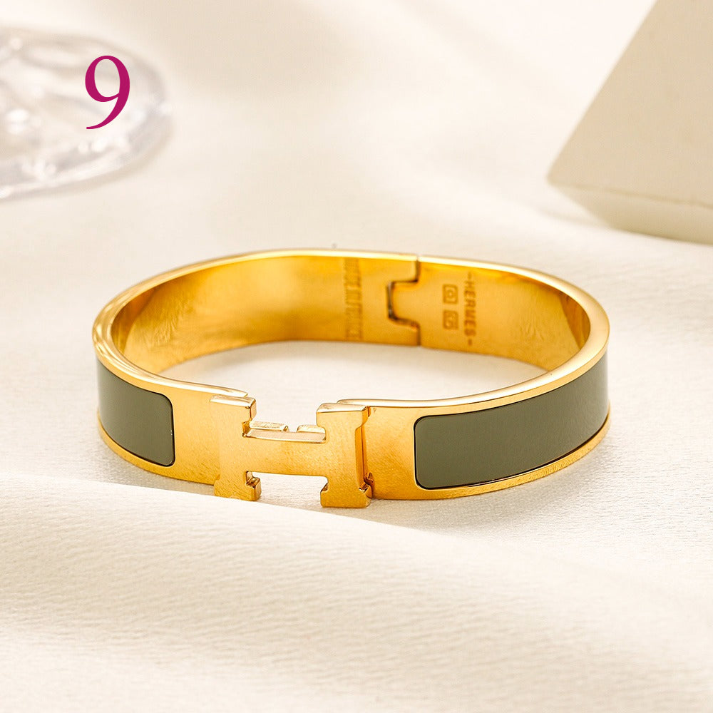 Pulsera rígida con cierre en H e incrustación de color, de acero inoxidable 304