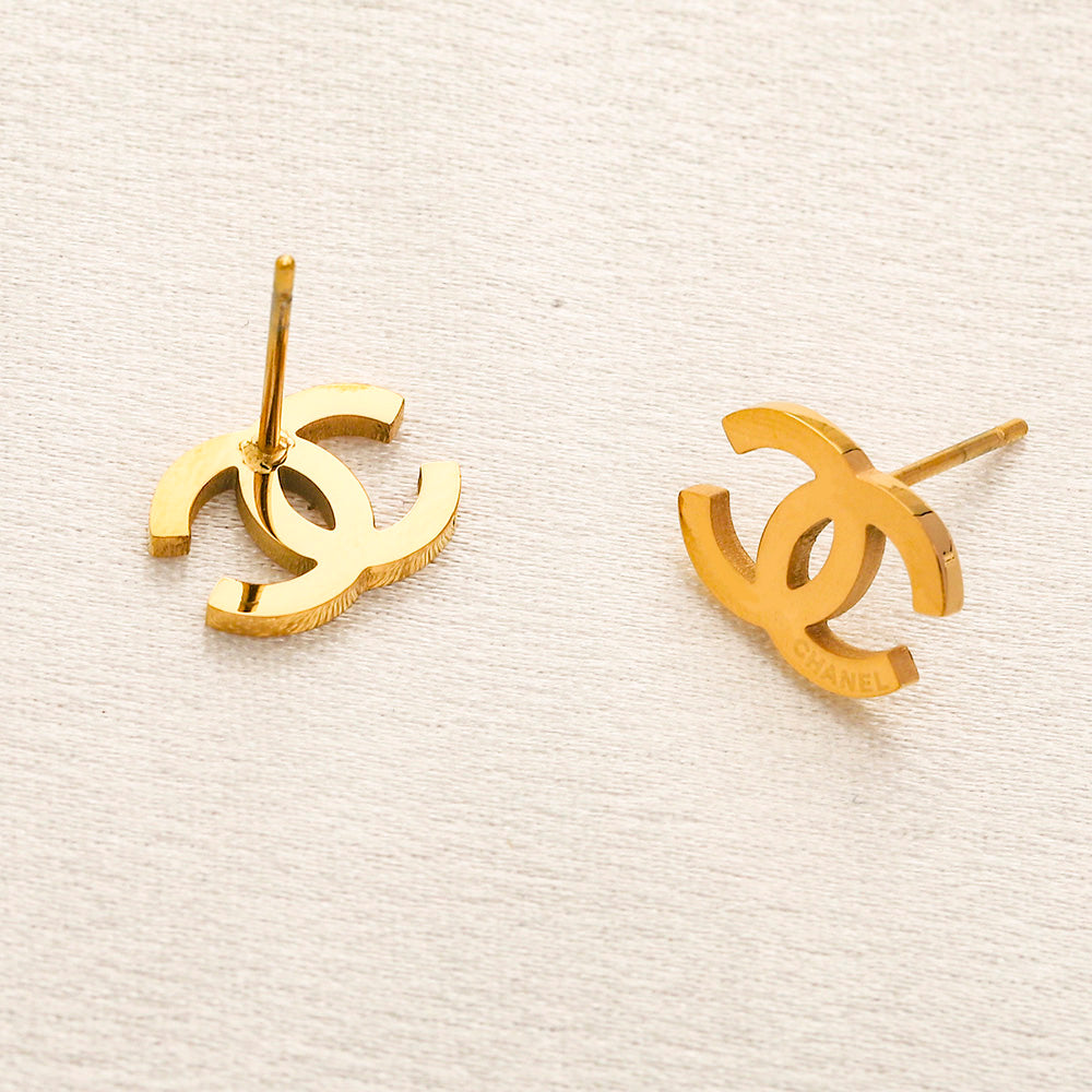 304 Stainless Steel Polished Interlocking-C Stud Earrings