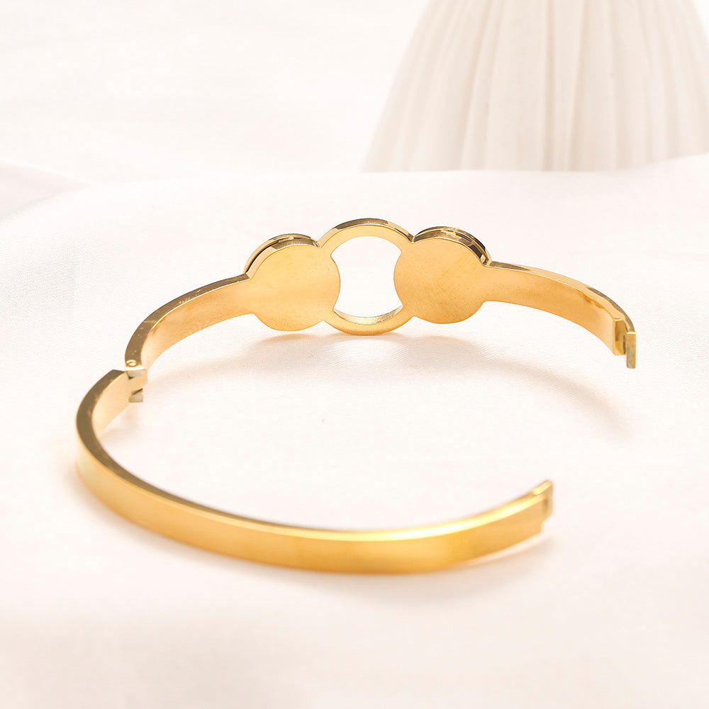 304 Stainless Steel Pave Round Medallion Bangle Bracelet