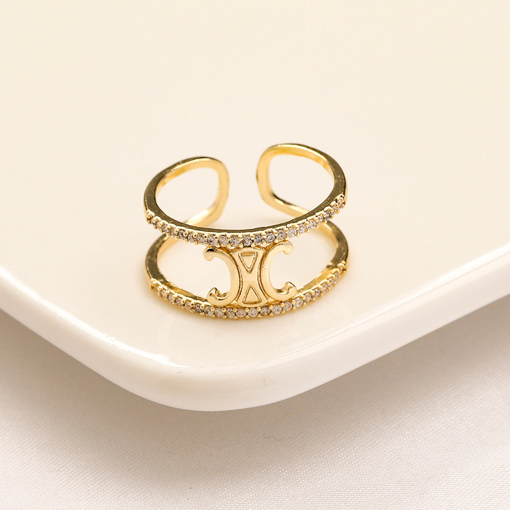 Open Double Band Ring with Stone Accents