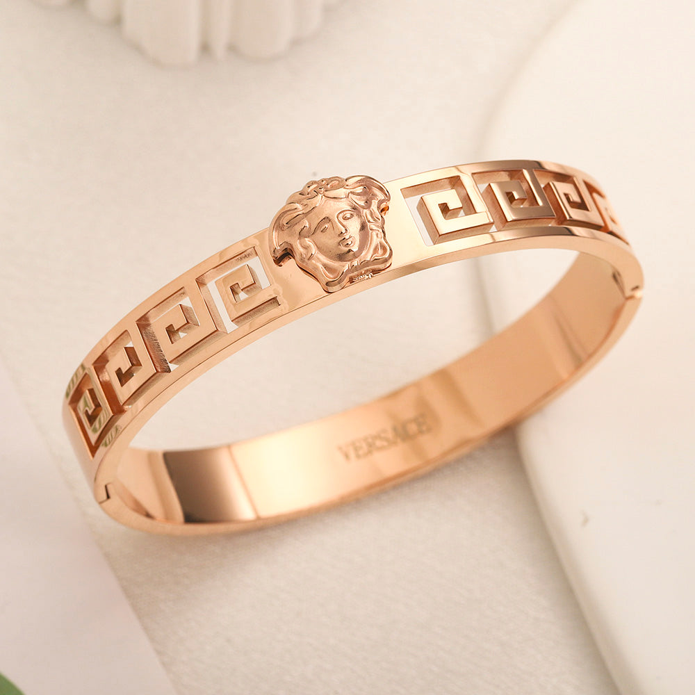 Pulsera rígida articulada de acero inoxidable 304 con diseño de greca griega