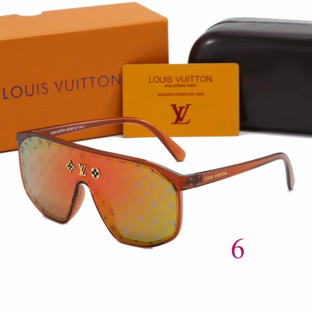 Gafas de sol con montura plana, escudo con monograma y varillas anchas