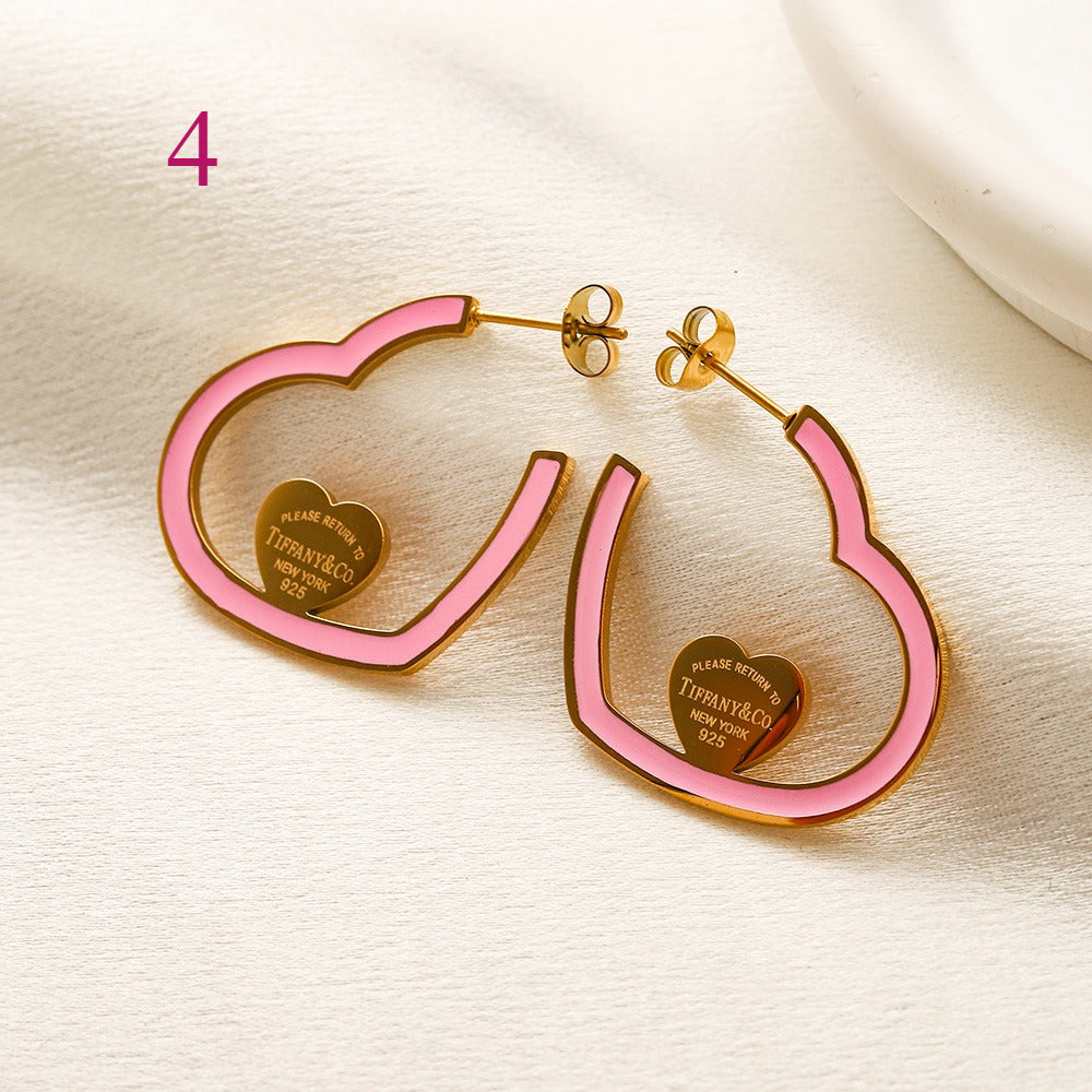 304 Stainless Steel Colorful Heart Outline Hoop Earrings