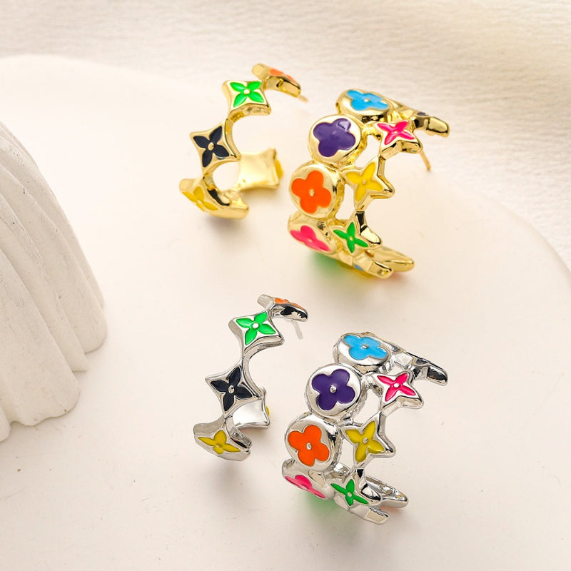 Aros con flores y estrellas de colores de acero inoxidable 304