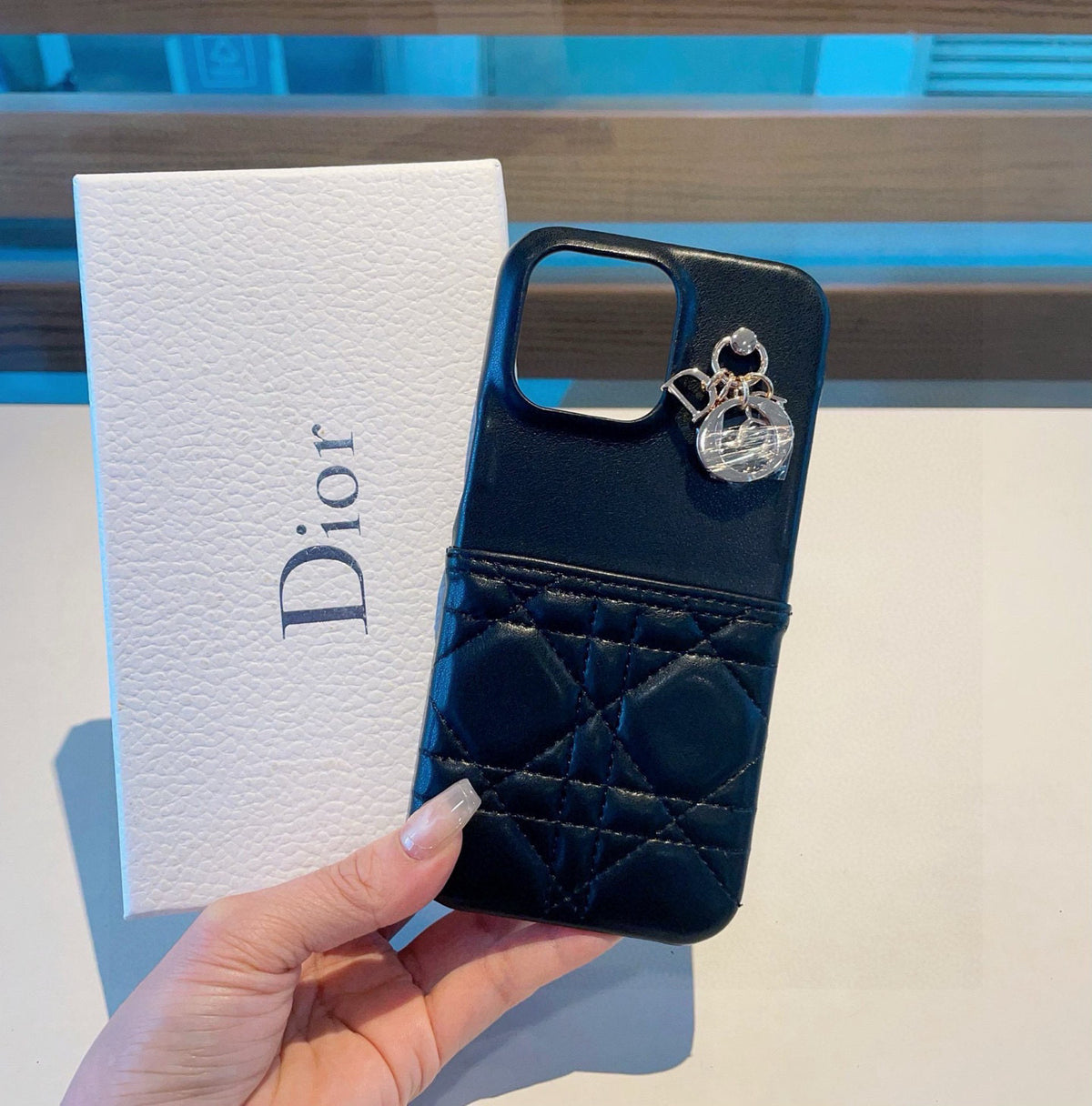 Quilted Phone Case with Letter Charm