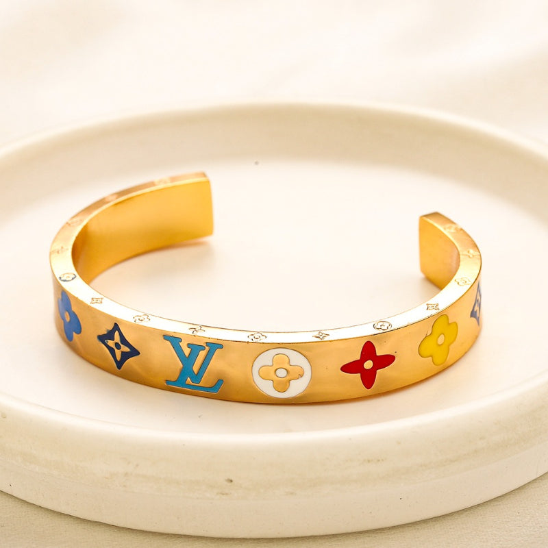 Pulsera rígida de acero inoxidable 304 con monograma colorido