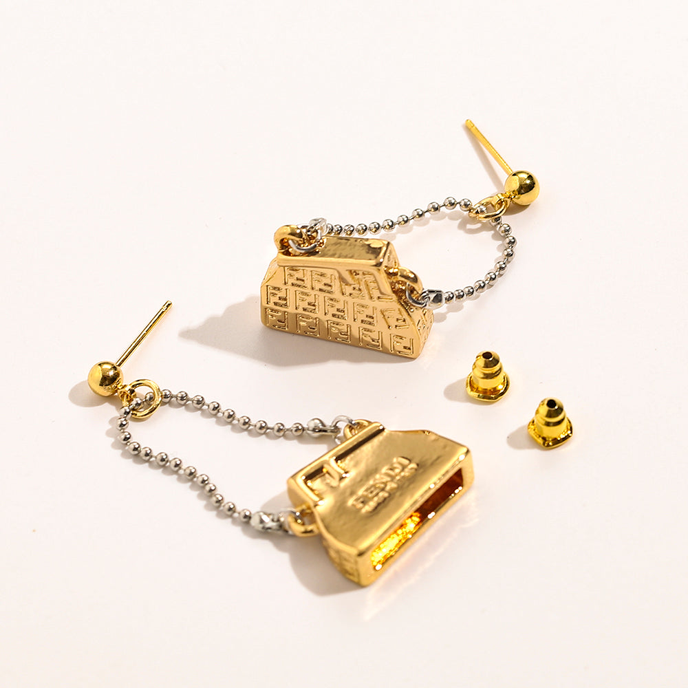 Pendientes de cadena colgante con dije de bolso de acero inoxidable 304