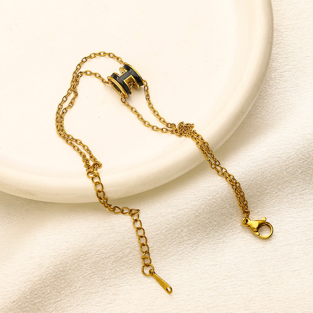 304 Stainless Steel Color-Accent Letter Charm Chain Bracelet