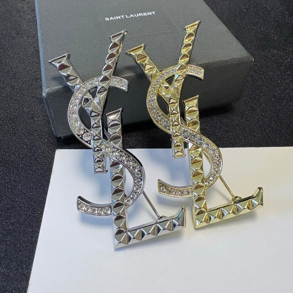Angular Stone-Accent Letter Brooch