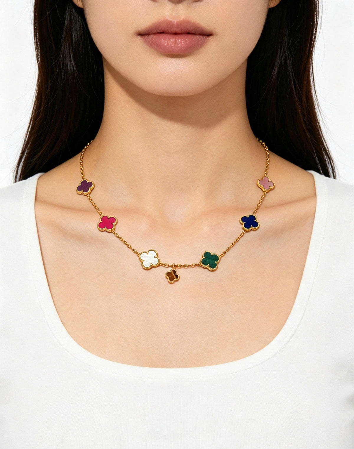 Collar de estación de cuatrifolio multicolor