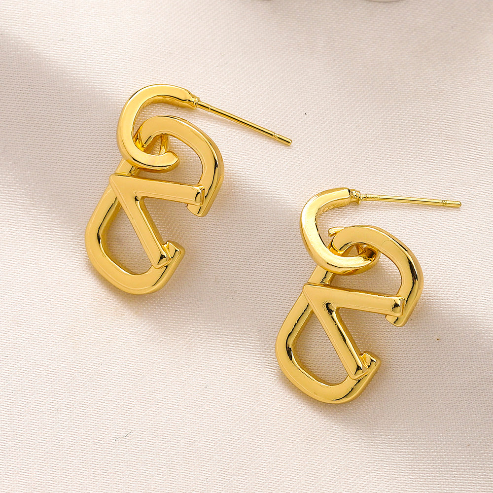 304 Stainless Steel Double V-Motif Drop Earrings