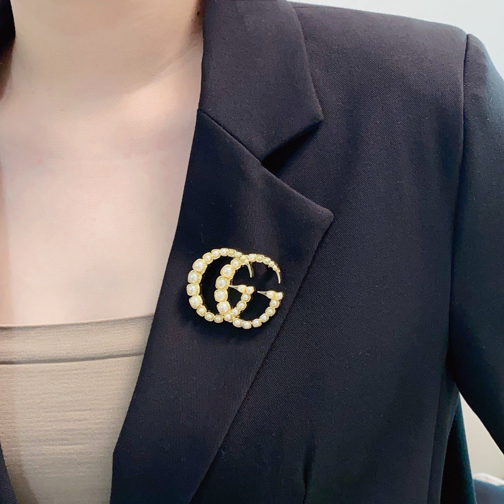 Bead-Set Double Letter Brooch