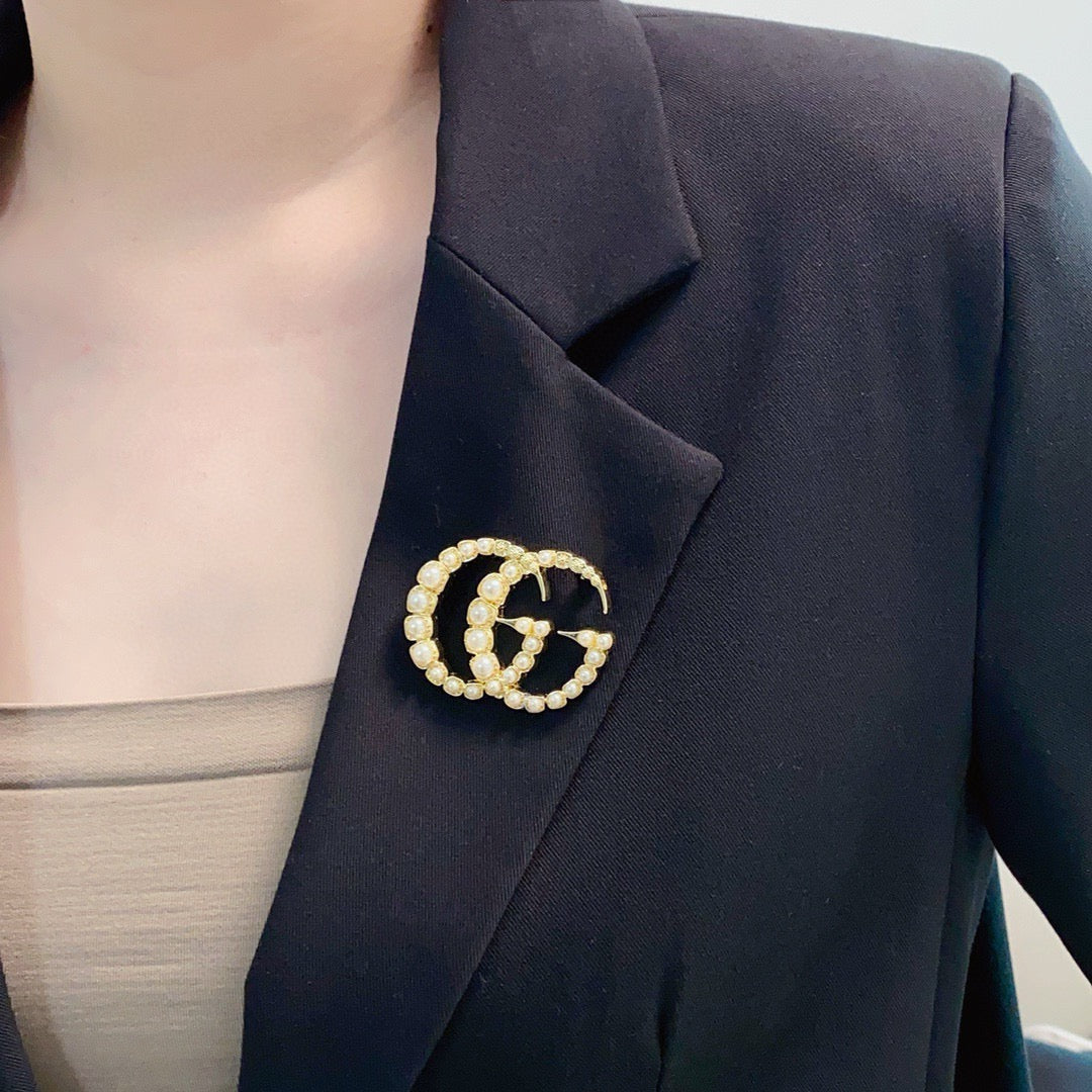 Bead-Set Double Letter Brooch