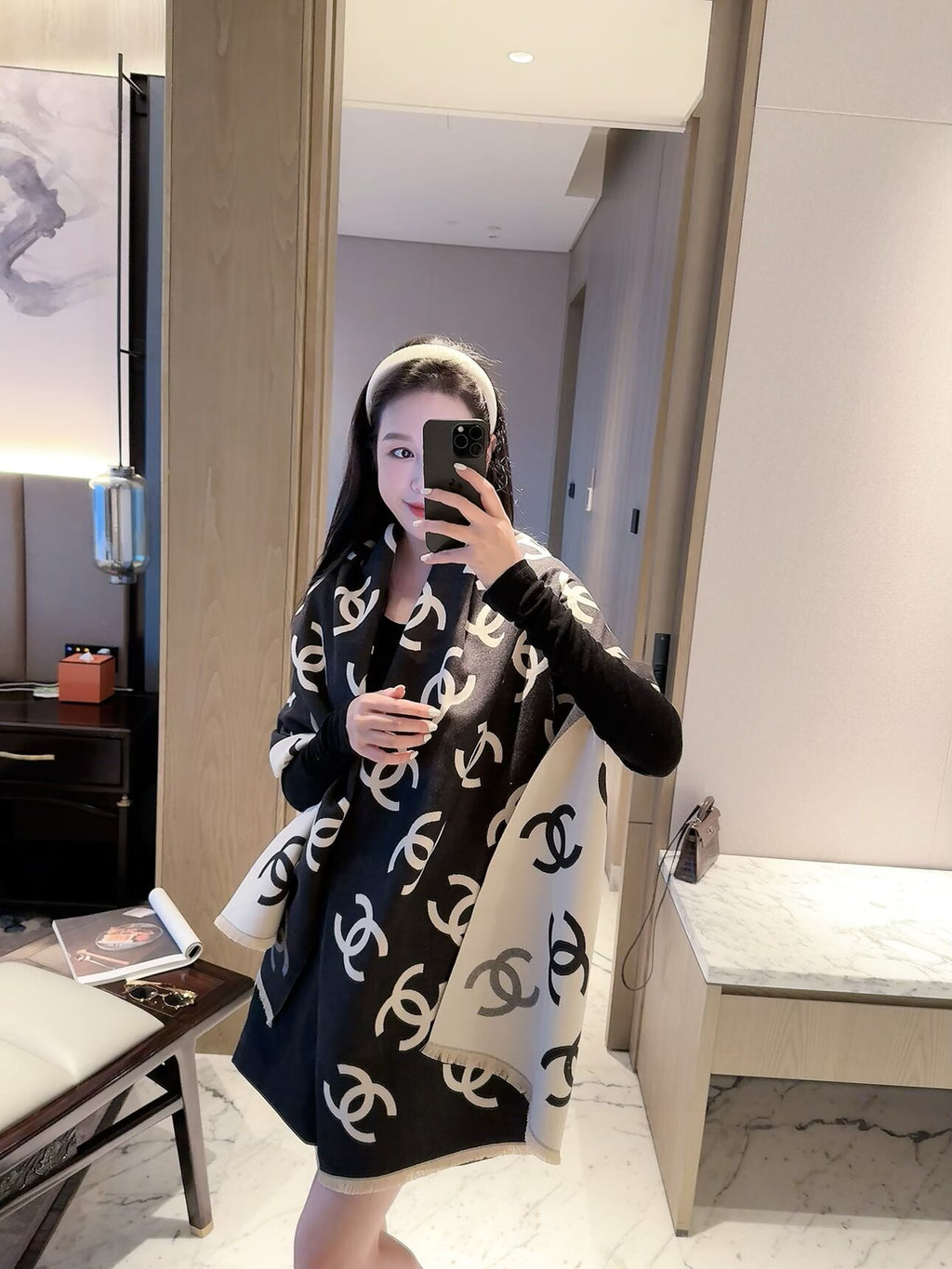 Large Interlocking-C Colorblock Scarf