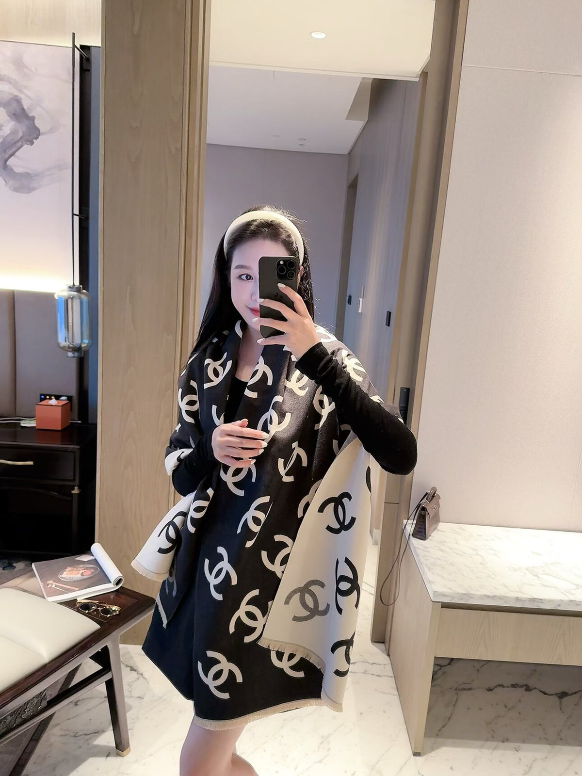 Large Interlocking-C Colorblock Scarf