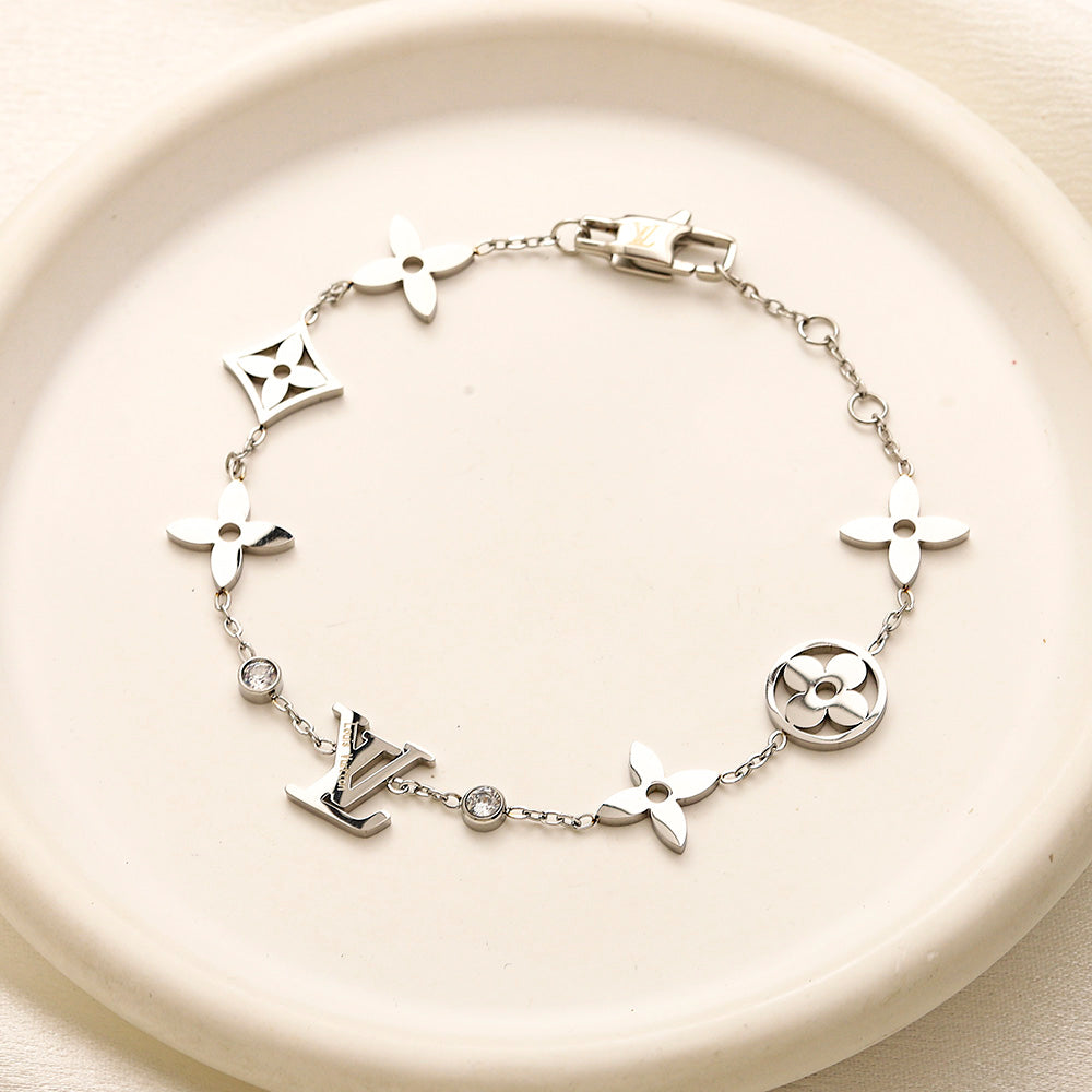 304 Stainless Steel Floral Station Bracelet & Necklace - Individual or Set
