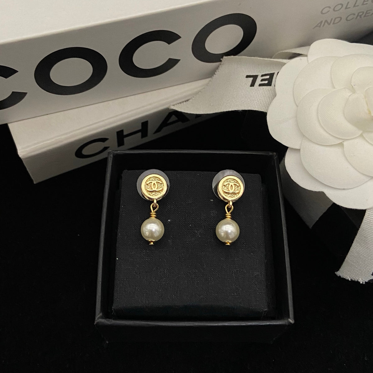 Round Medallion & Pearl-Effect Drop Earrings
