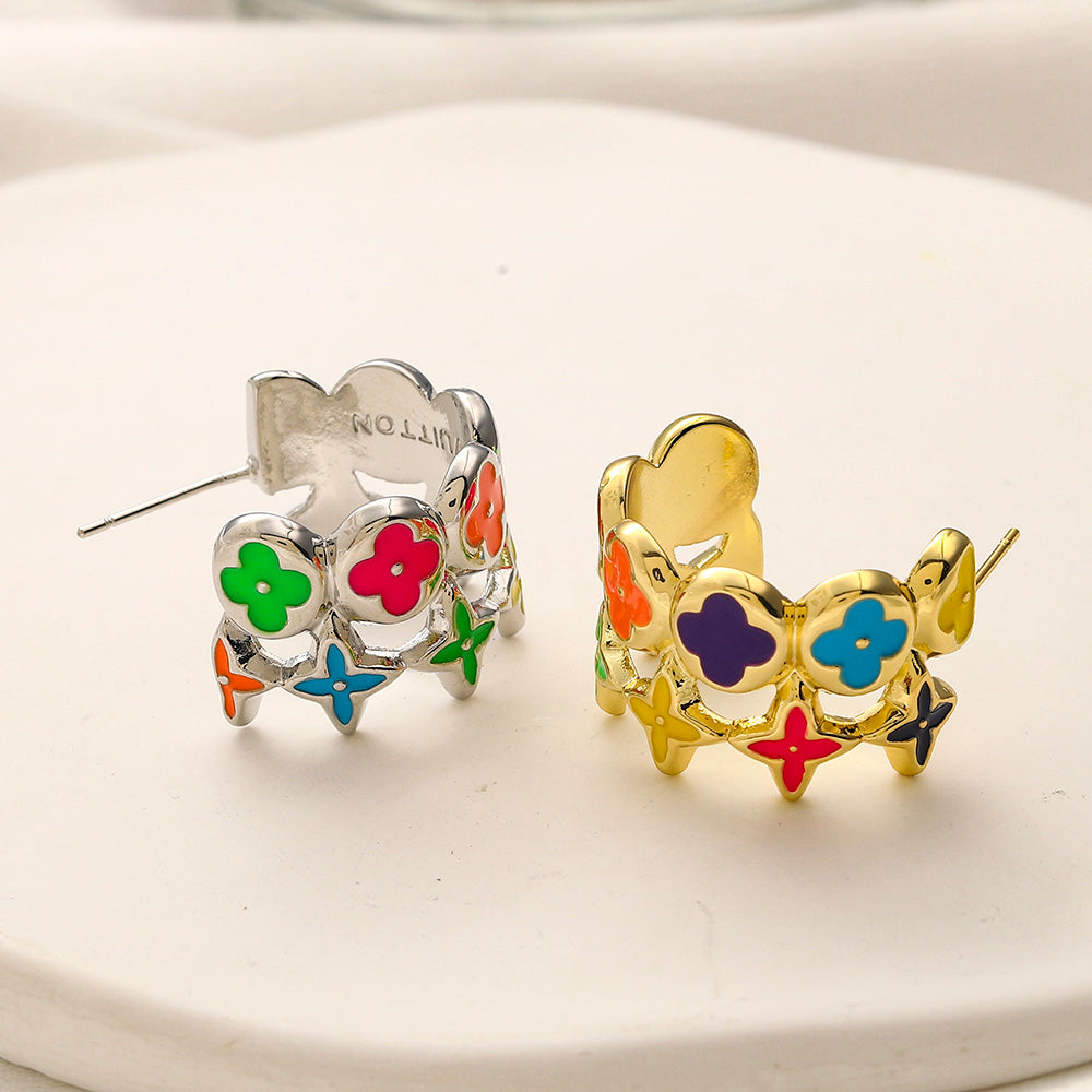 Aros con flores y estrellas de colores de acero inoxidable 304