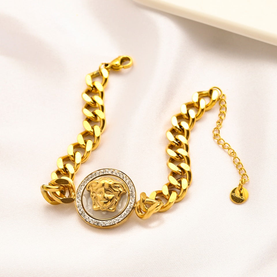 304 Stainless Steel Round Medallion Curb Chain Bracelet