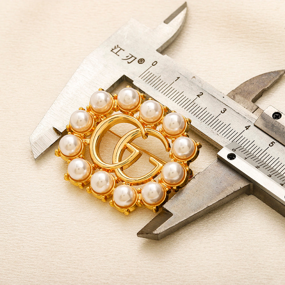 Alloy Oval Letter Brooch with Colored Stone Border