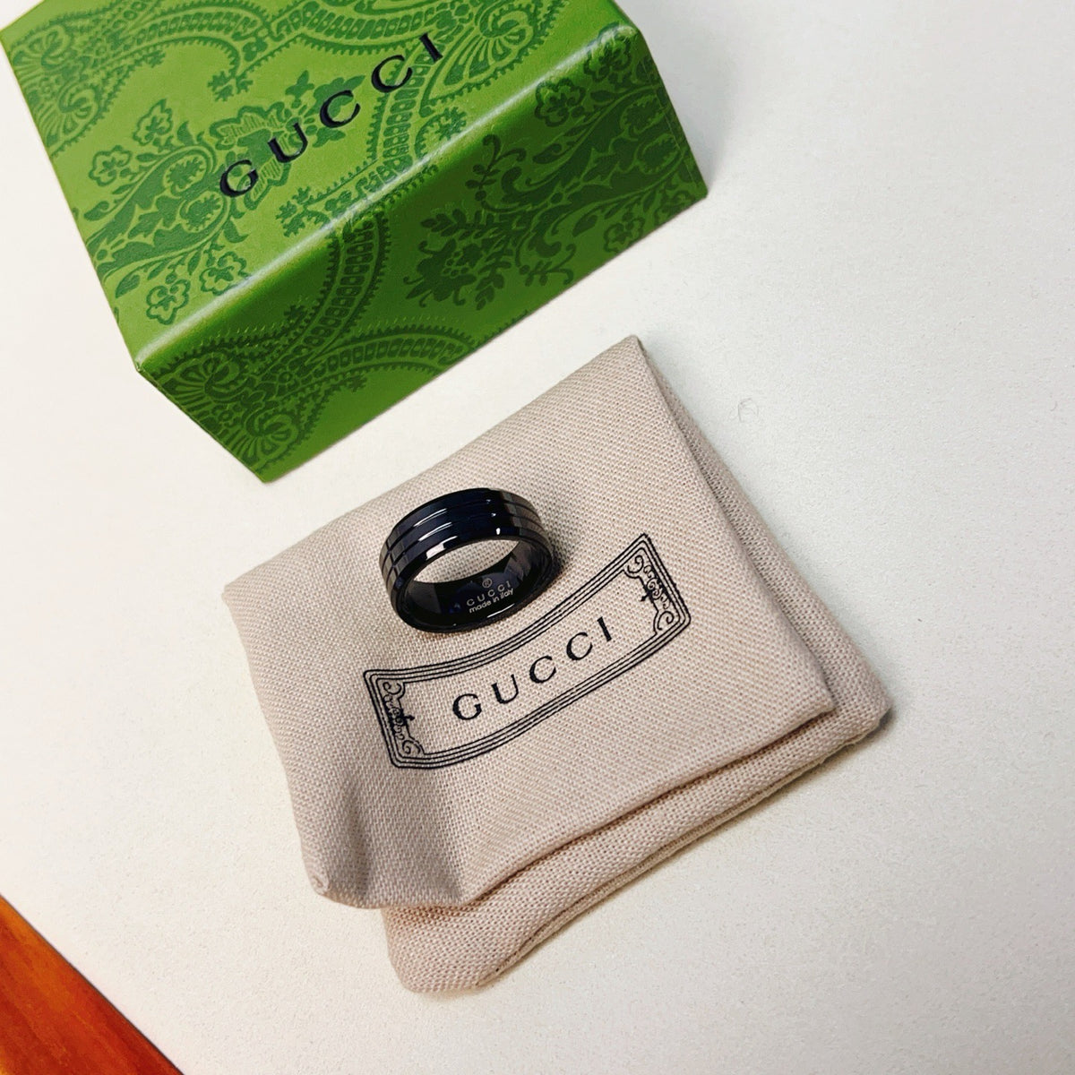 Black Grooved Lettered Band Ring