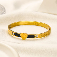 304 Stainless Steel Colorful Heart Stone-Accent Bangle Bracelet